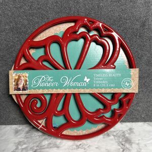 Pioneer Woman Butterfly Red Enamel Cast Iron Timeless Beauty Trivet Pot Stand